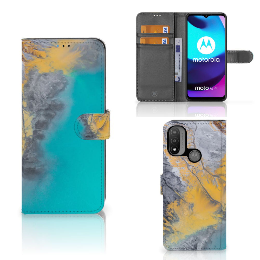 Motorola Moto E20 | E30 | E40 Bookcase Marble Blue Gold