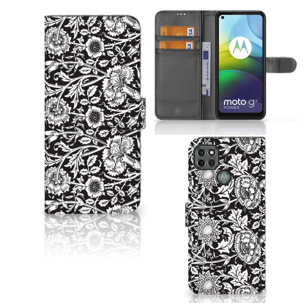 Motorola Moto G9 Power Hoesje Black Flowers