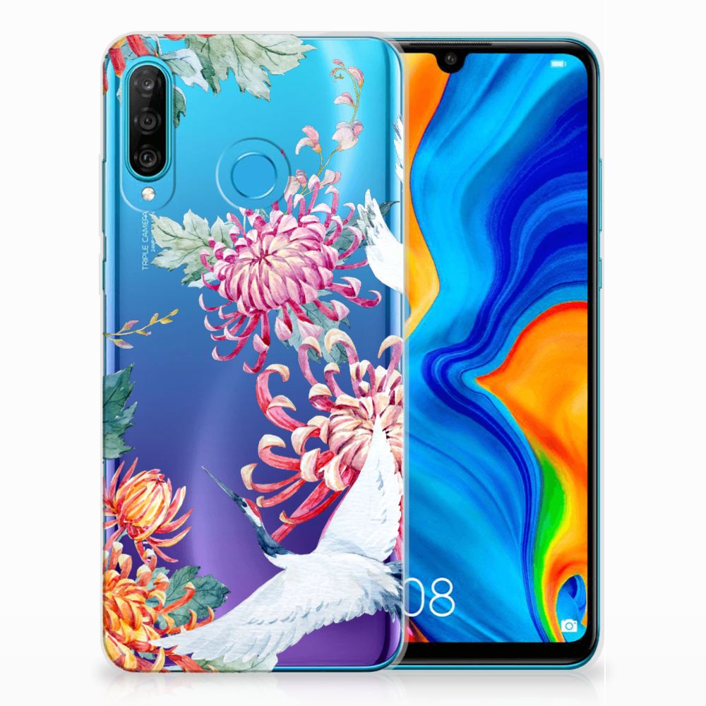 Huawei P30 Lite TPU Hoesje Bird Flowers