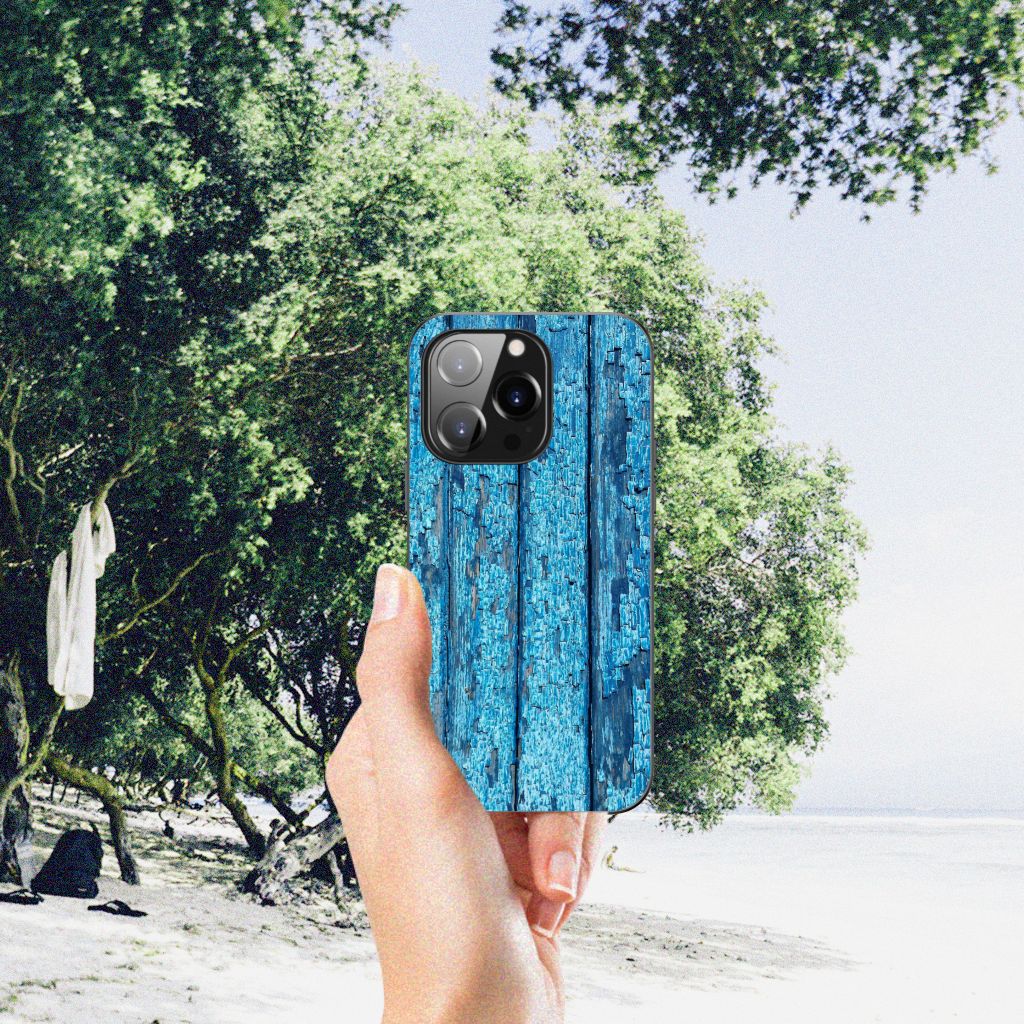 iPhone 14 Pro Houten Print Telefoonhoesje Wood Blue B2C Telecom