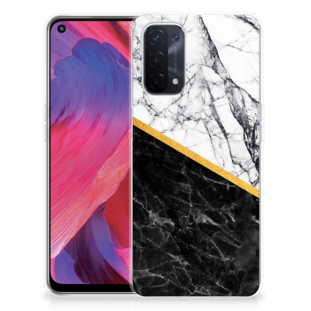 OPPO A93 5G TPU Siliconen Hoesje Marmer Wit Zwart - Origineel Cadeau Man