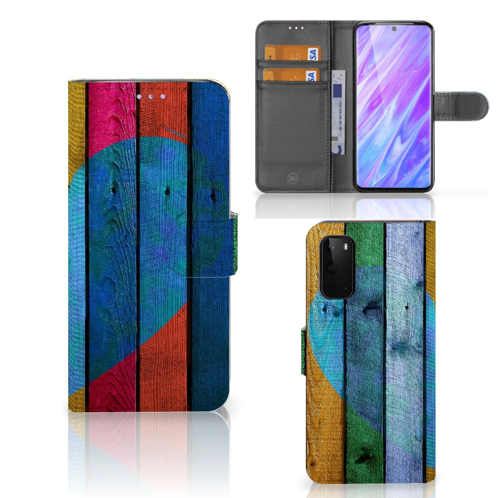 Samsung Galaxy S20 Book Style Case Wood Heart - Cadeau voor je Vriend