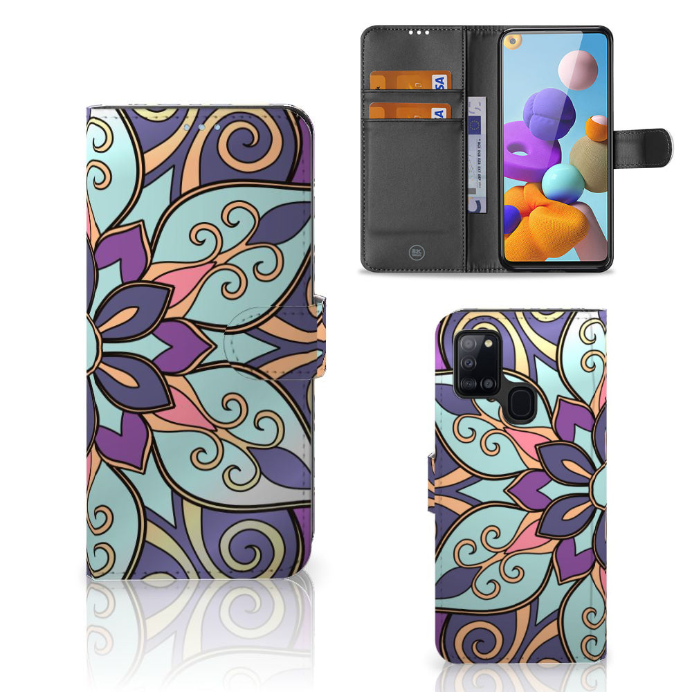 Samsung Galaxy A21s Hoesje Purple Flower