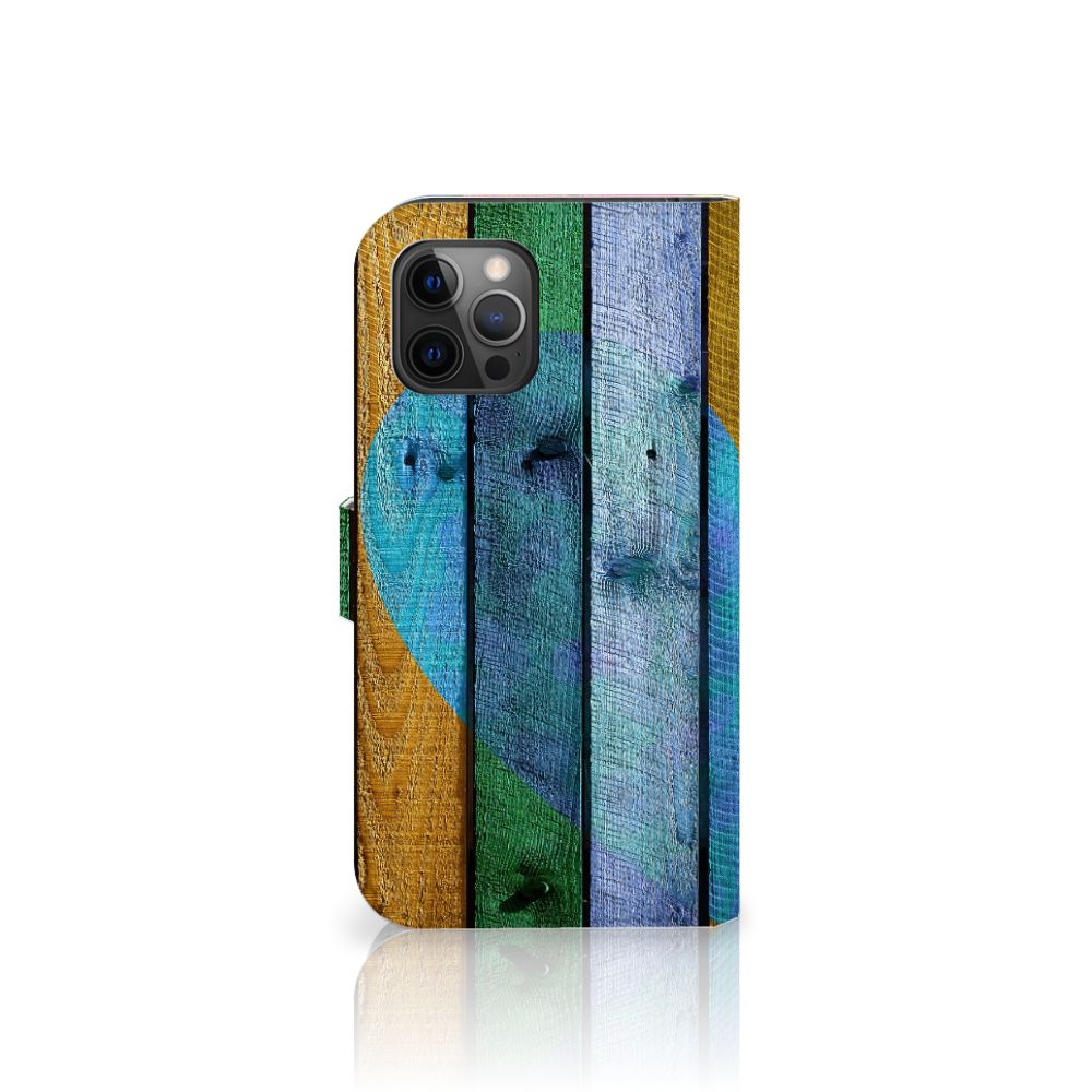 Apple iPhone 12 Pro Max Book Style Case Wood Heart - Cadeau voor je Vriend