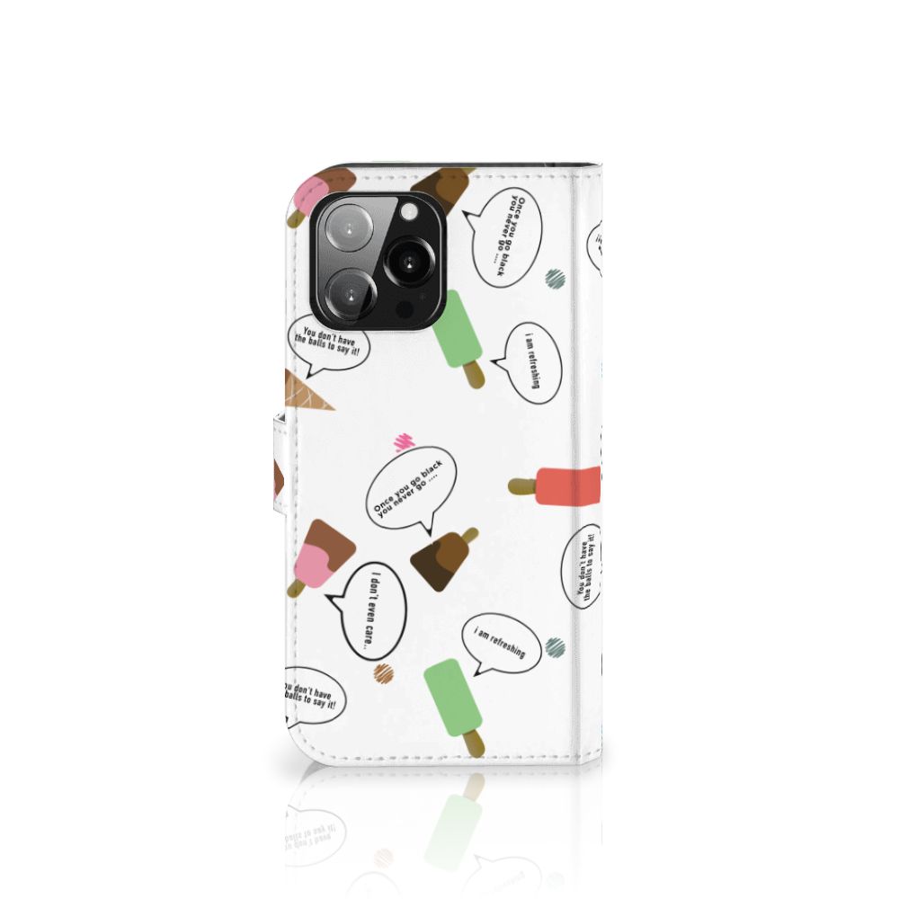 iPhone 13 Pro Max Book Cover IJsjes met kleurrijke ijsjes en tekstwolkjes, vrolijk en zomers gevoel ☀️