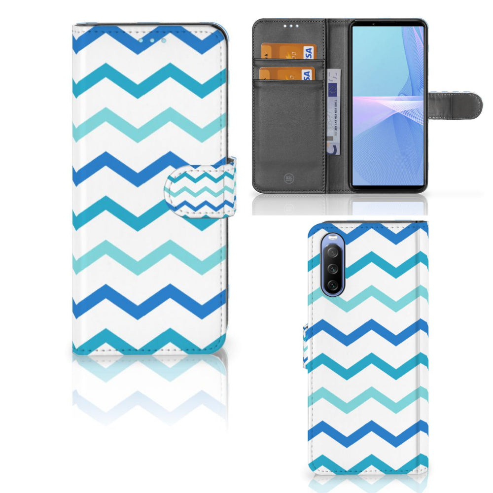 Sony Xperia 10 III Telefoon Hoesje Zigzag Blauw