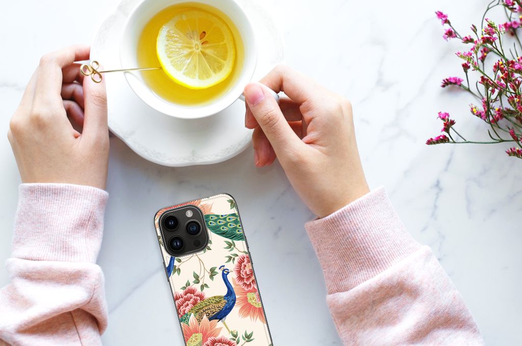 Dierenprint Telefoonhoesje voor iPhone 15 Pro Pink Peacock B2C Telecom