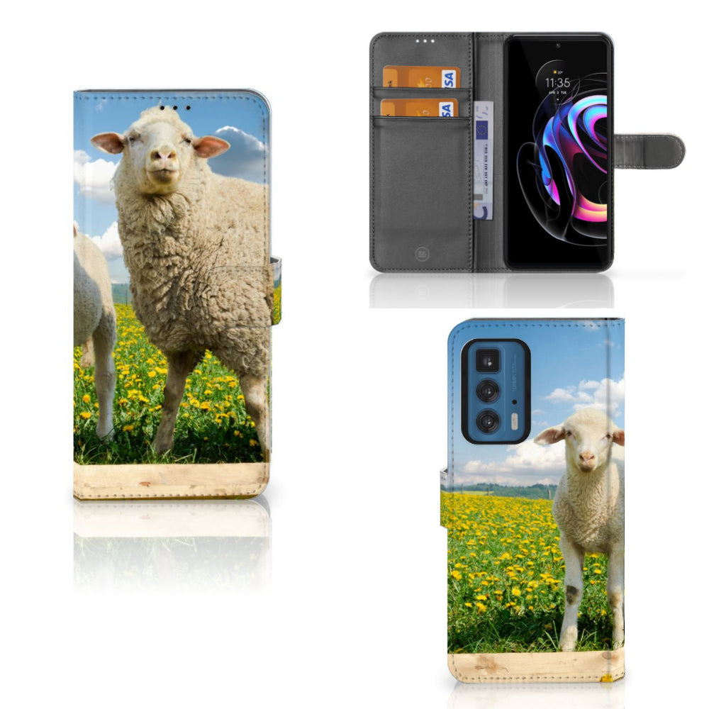Motorola Edge 20 Pro Telefoonhoesje met Pasjes Schaap en Lammetje