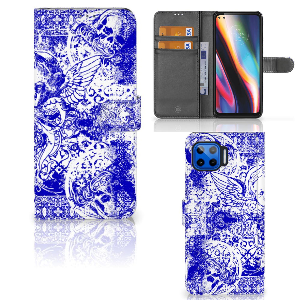 Telefoonhoesje met Naam Motorola Moto G 5G Plus Angel Skull Blauw