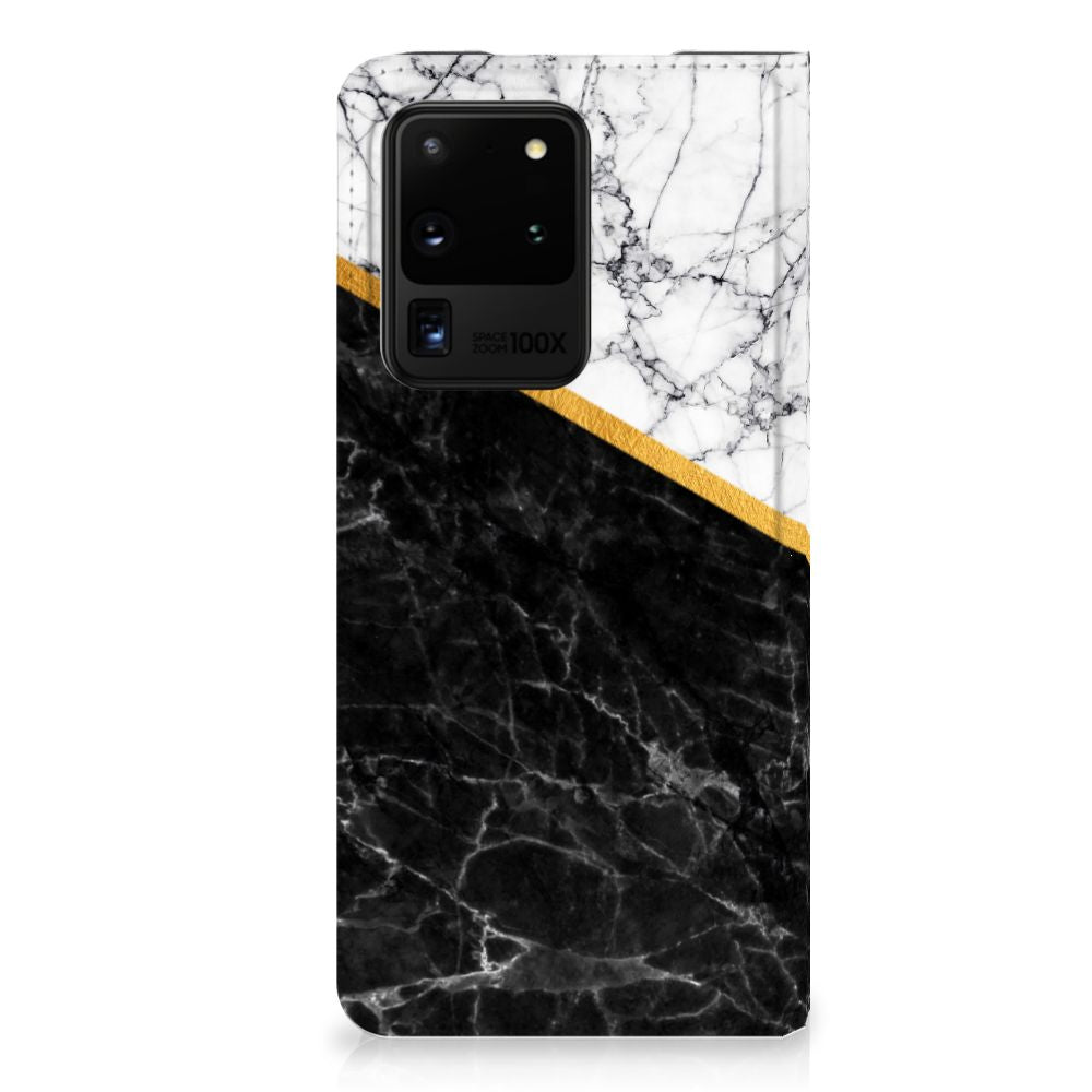Samsung Galaxy S20 Ultra Standcase Marmer Wit Zwart - Origineel Cadeau Man - B2C Telecom