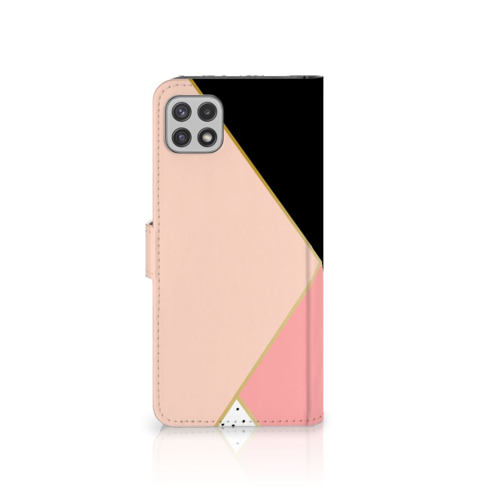 Samsung Galaxy A22 5G Book Case Zwart Roze Vormen