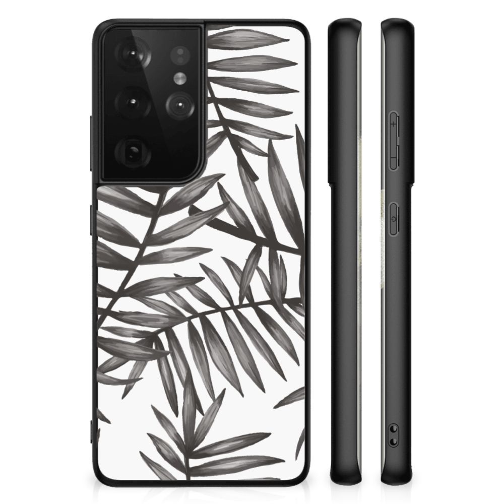 Samsung Galaxy S21 Ultra Bloemen Hoesje Leaves Grey B2C Telecom