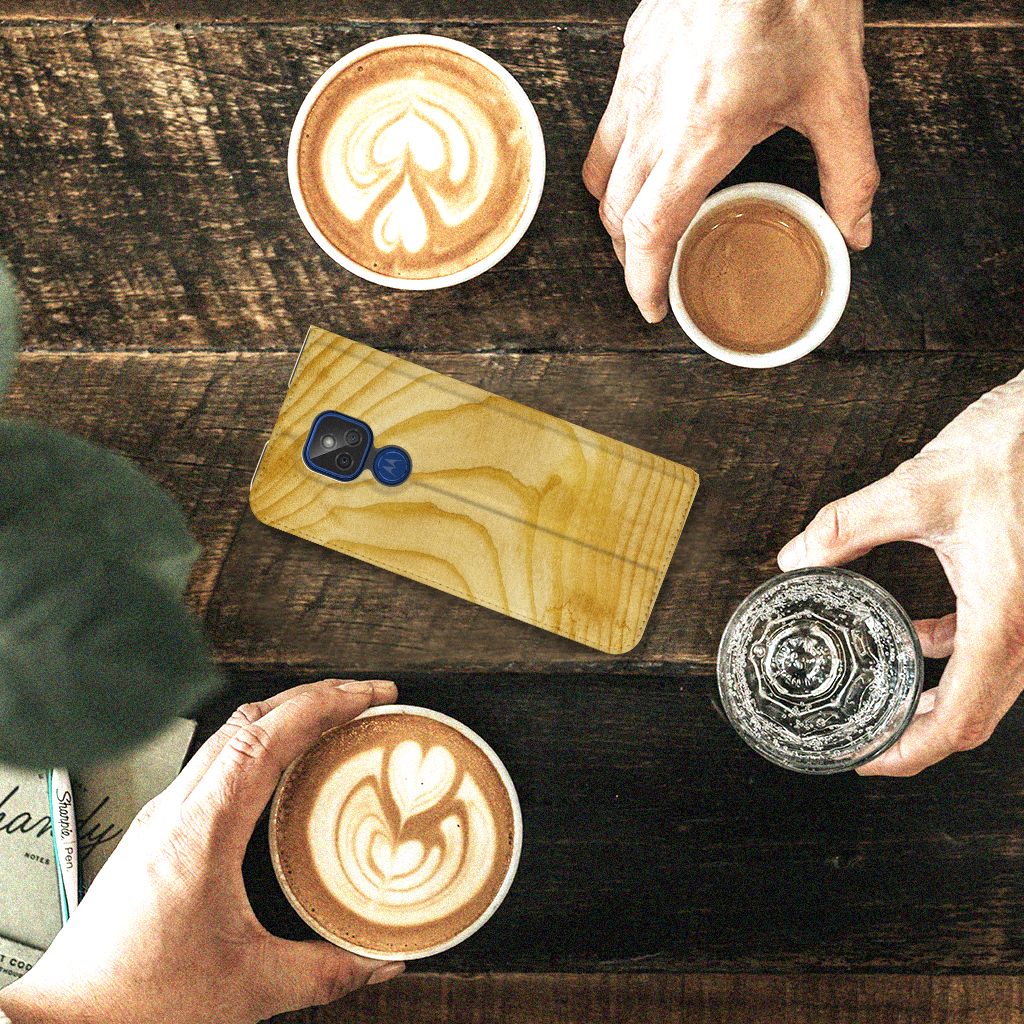 Motorola Moto G9 Play Book Wallet Case Licht Hout - B2C Telecom
