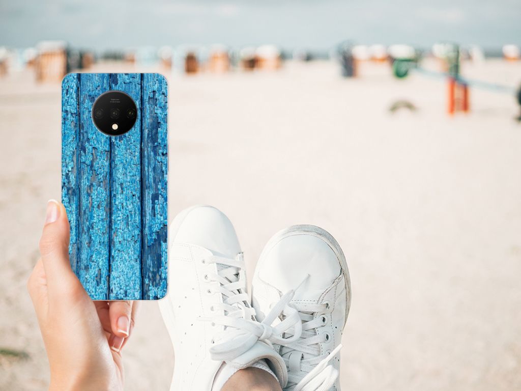 OnePlus 7T Bumper Hoesje Wood Blue