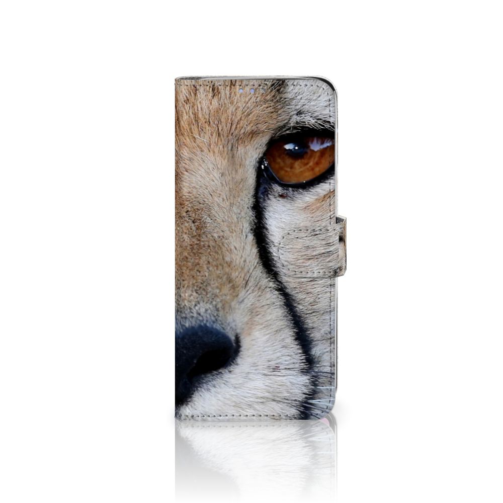 Samsung S10 Lite Telefoonhoesje met Pasjes Cheetah close-up design met cheeta gezicht