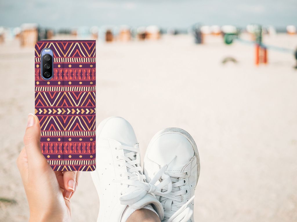 Sony Xperia 10 III Hoesje met Magneet Aztec Paars - B2C Telecom