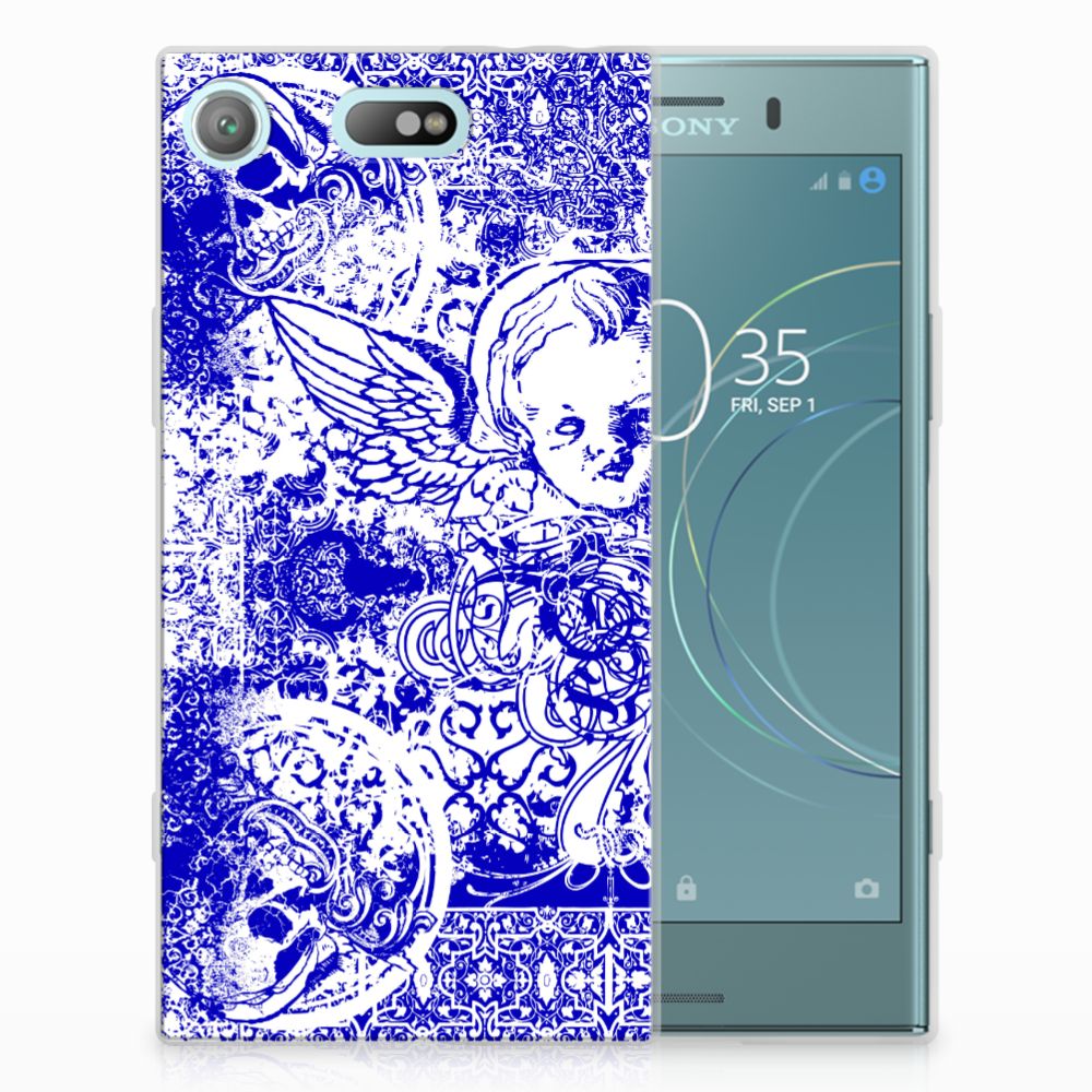 Silicone Back Case Sony Xperia XZ1 Compact Angel Skull Blauw