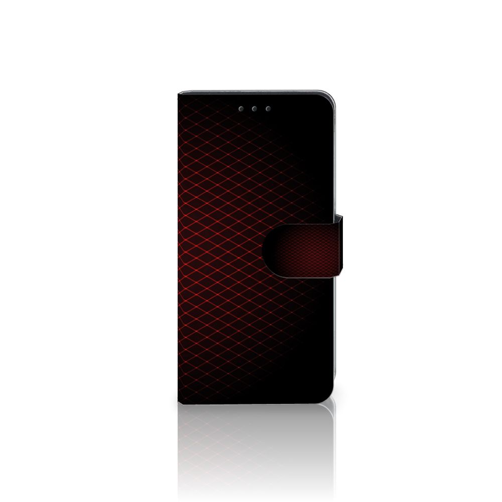 Huawei P40 Telefoon Hoesje Geruit Rood met diagonale rode ruitpatroon en zwart ontwerp aan de voorkant.
