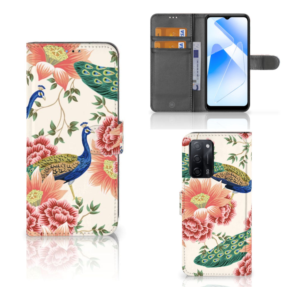 Telefoonhoesje met Pasjes voor OPPO A16/A16s/A54s Pink Peacock