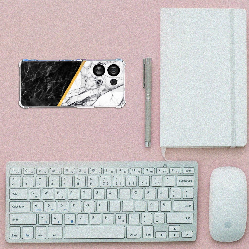 OPPO Reno8 Anti-Shock Hoesje Marmer Wit Zwart - Origineel Cadeau Man B2C Telecom