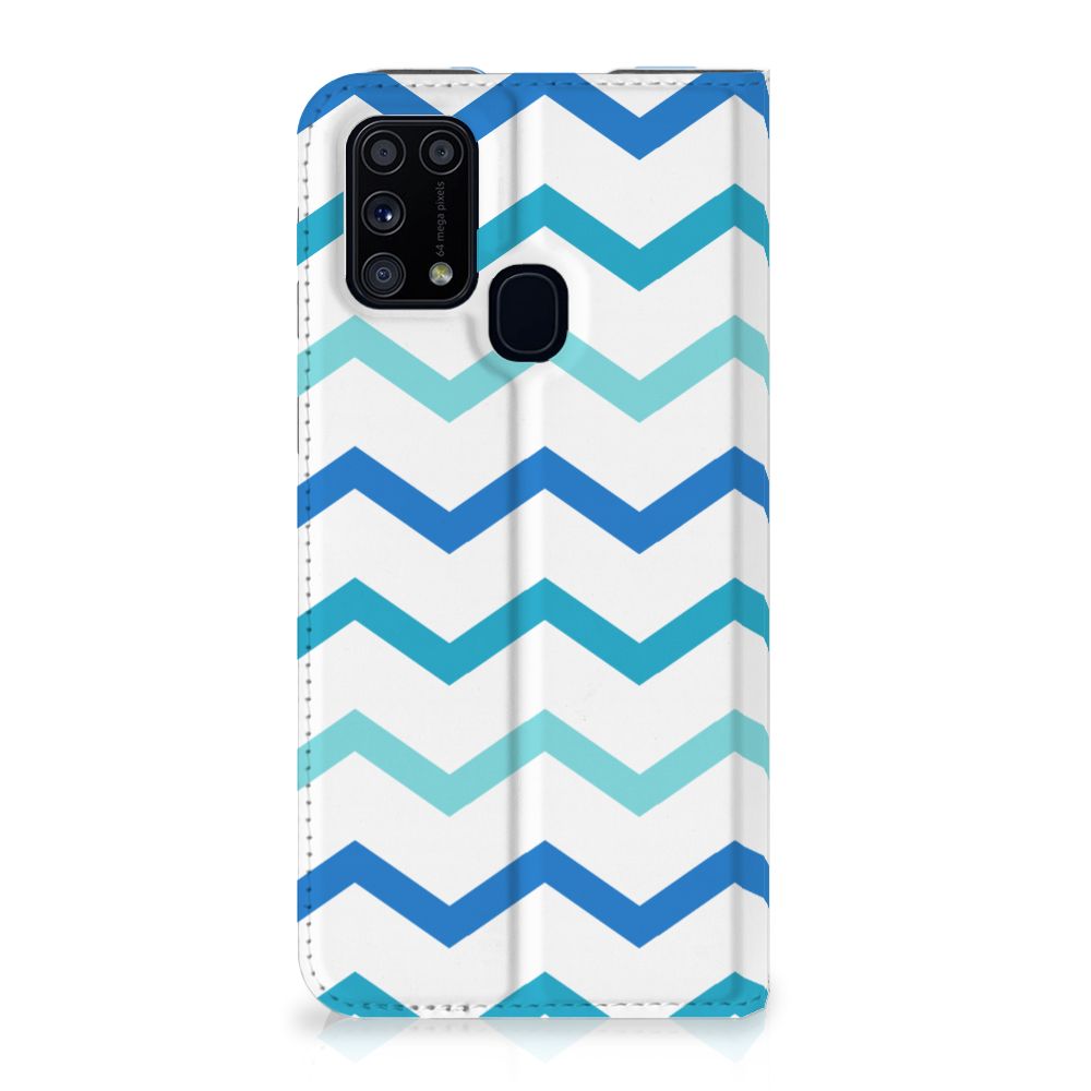 Samsung Galaxy M31 Hoesje met Magneet Zigzag Blauw - B2C Telecom