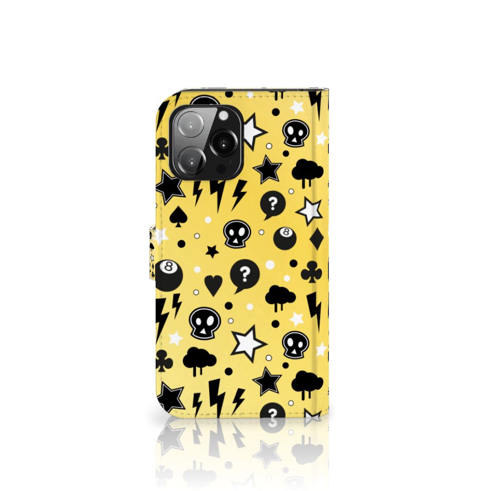 Telefoonhoesje met Naam iPhone 13 Pro Max Punk Geel met een uniek design vol punk-elementen.