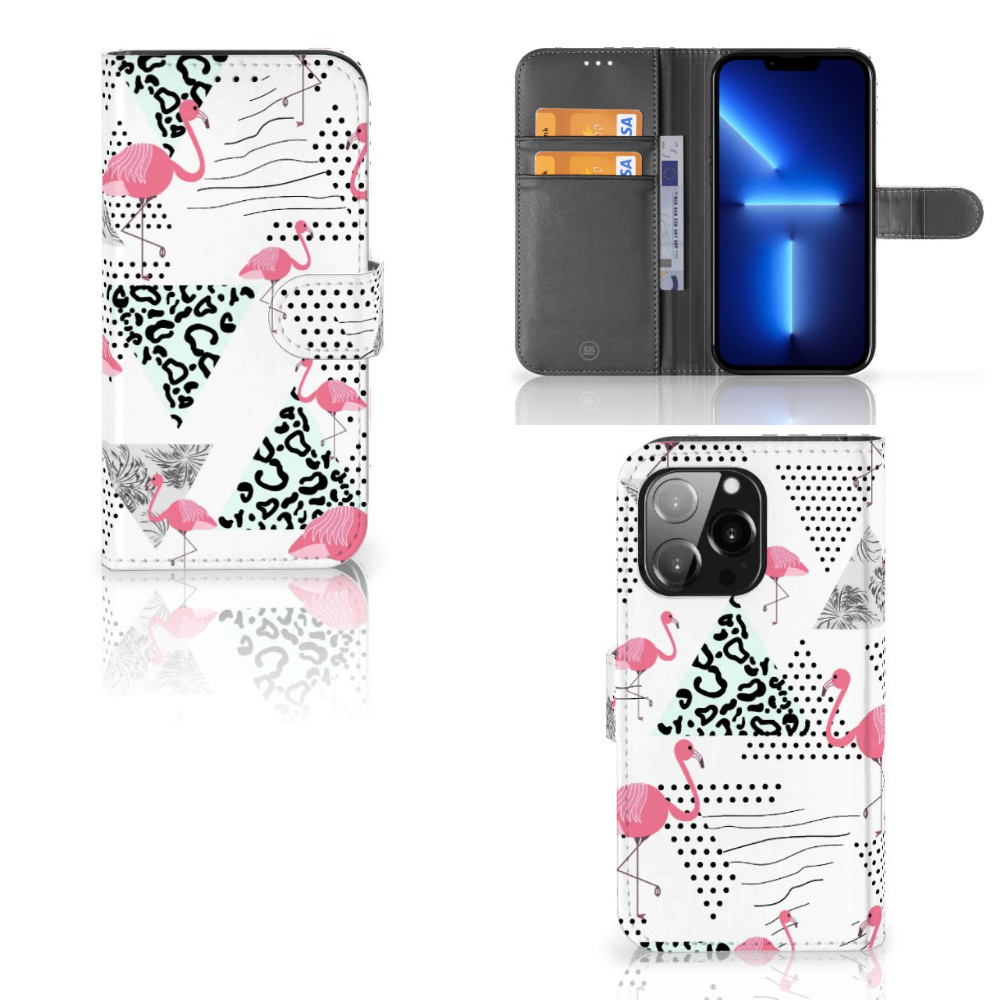 iPhone 13 Pro Telefoonhoesje met Pasjes Flamingo Triangle