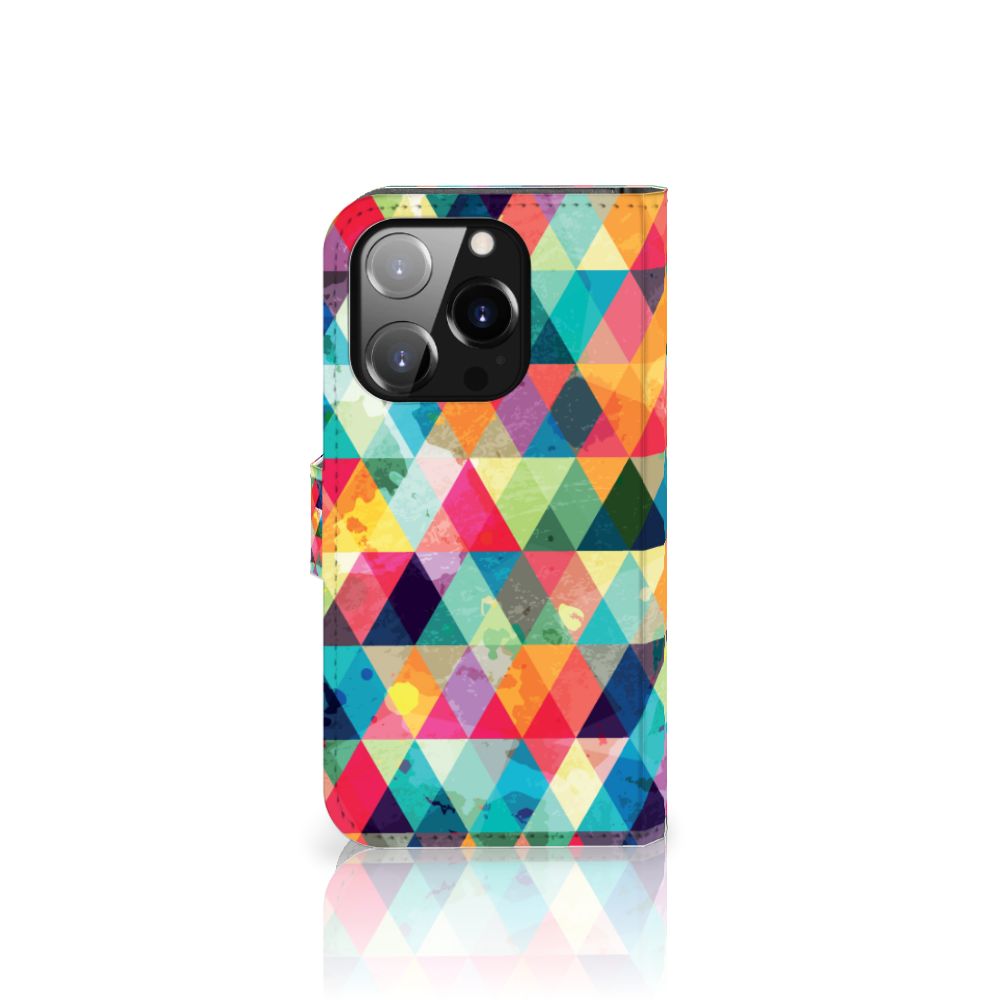 iPhone 14 Pro Telefoon Hoesje Geruit met kleurrijke ruitjes patroon, perfect voor stijlbewuste gebruikers 🎨.