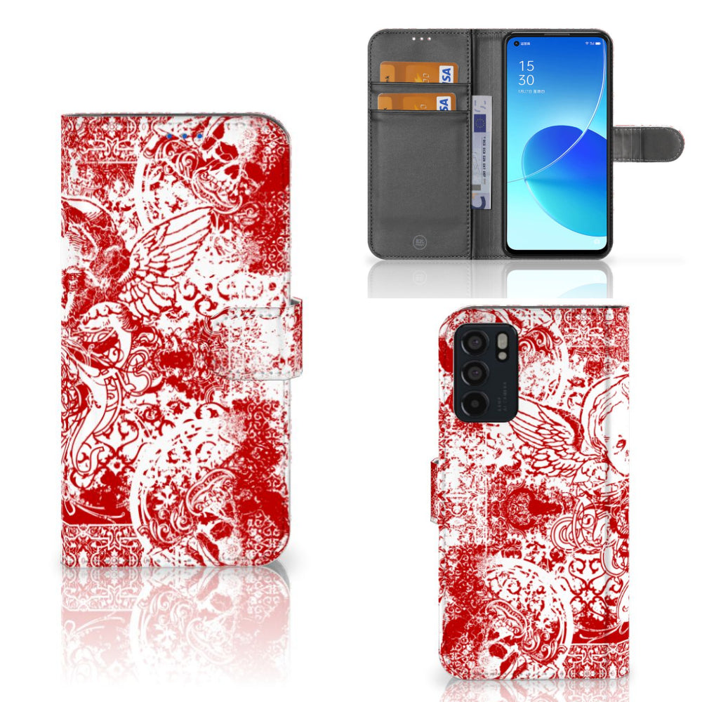 Telefoonhoesje met Naam OPPO Reno6 5G Angel Skull Rood