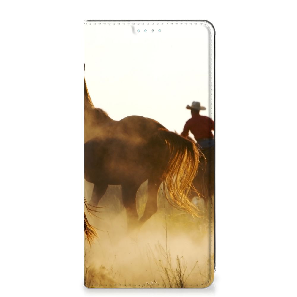 Samsung Galaxy A71 Hoesje maken Design Cowboy met paardenprint en cowboy in de zon.
