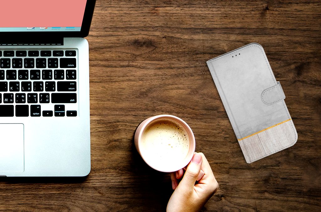 Apple iPhone 12 Pro Max Book Style Case Wood Concrete