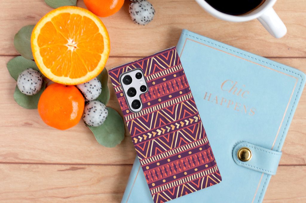 Samsung Galaxy S22 Ultra Hoesje met Magneet Aztec Paars - B2C Telecom