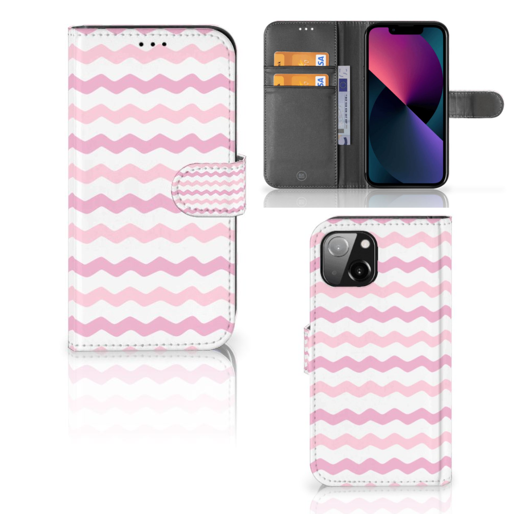 Apple iPhone 13 Telefoon Hoesje Waves Roze, licht roze hoesje met golven, stijlvol en op maat gemaakt.