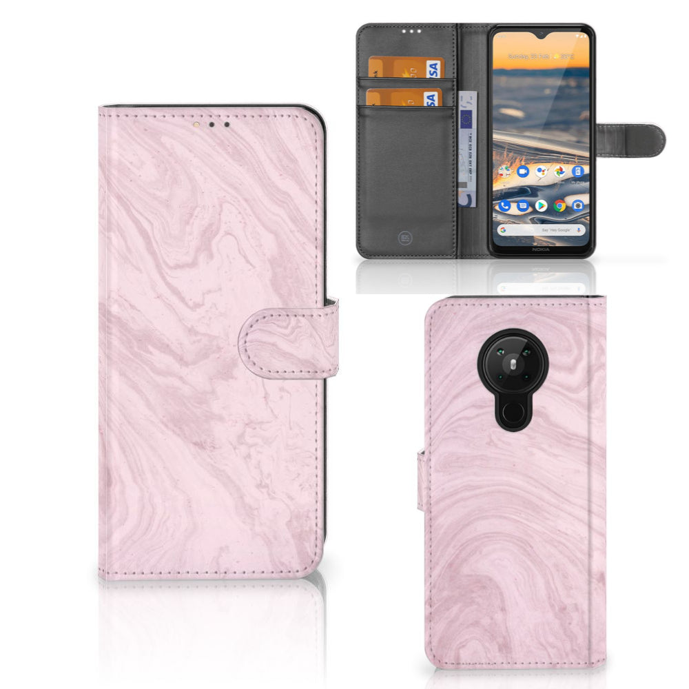 Nokia 5.3 Bookcase Marble Pink - Origineel Cadeau Vriendin