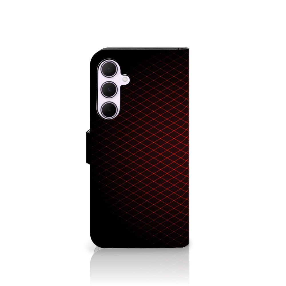 Samsung Galaxy A35 Telefoon Hoesje Geruit Rood met geometrisch design en ruimte voor pasjes.