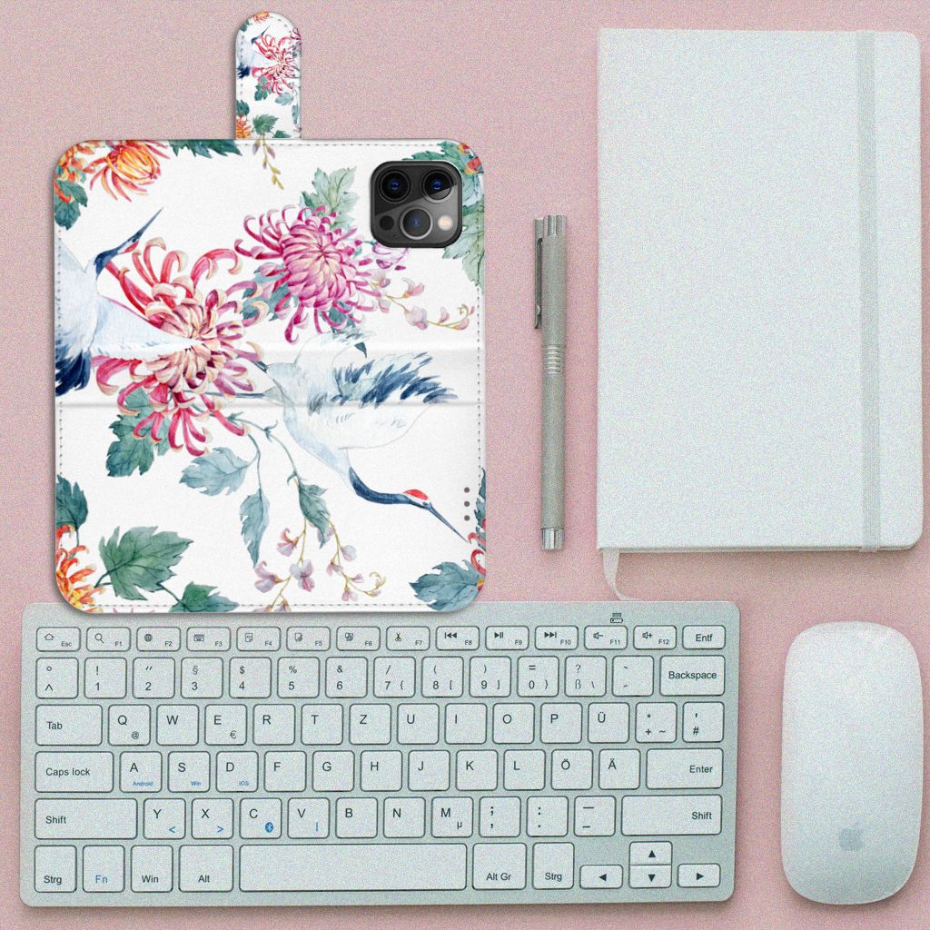 Apple iPhone 12 Pro Max Telefoonhoesje met Pasjes Bird Flowers