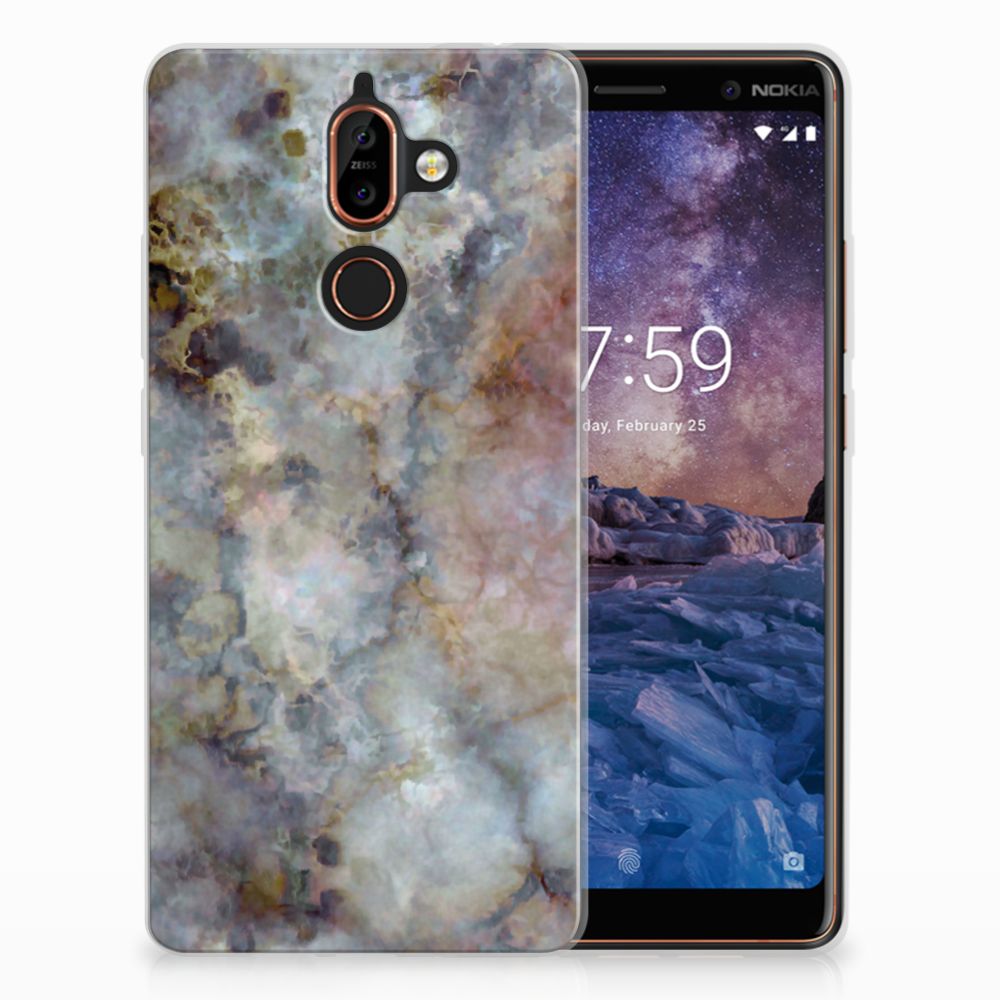 Nokia 7 Plus TPU Siliconen Hoesje Marmer Grijs