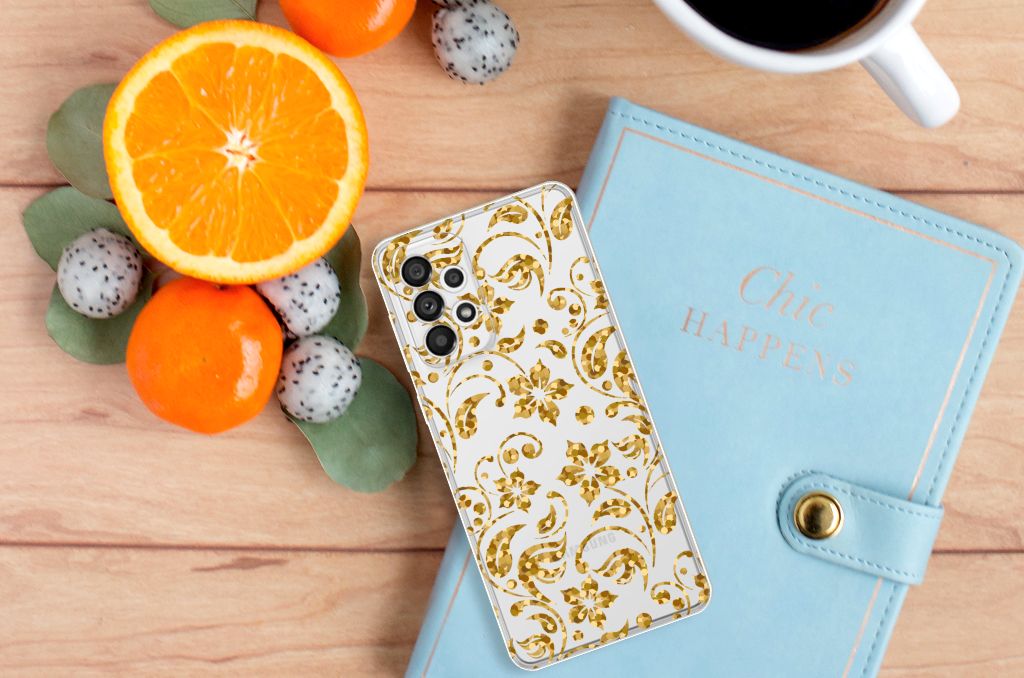 Samsung Galaxy A73 5G TPU Case Gouden Bloemen B2C Telecom