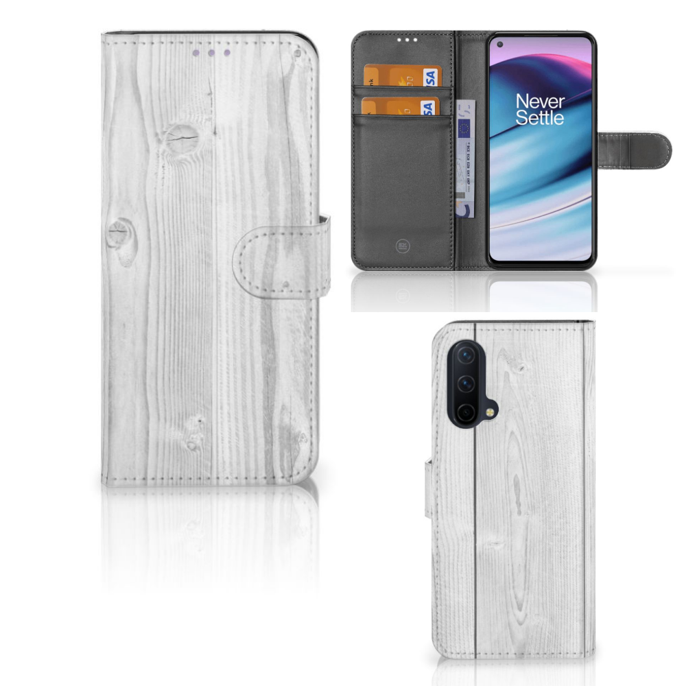 OnePlus Nord CE 5G Book Style Case White Wood