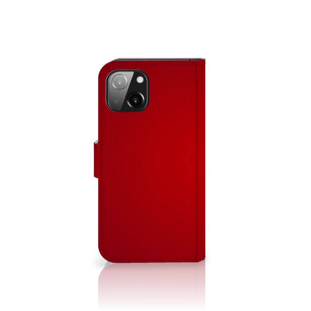 Apple iPhone 13 Wallet Case met Pasjes Liefde - Origineel Romantisch Cadeau in een helder rode kleur.
