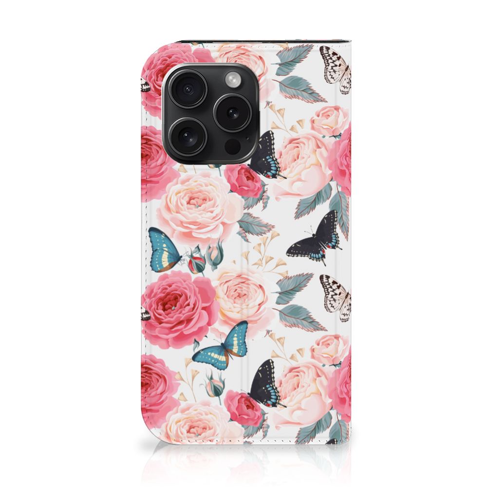 iPhone 15 Pro Smart Cover Butterfly Roses met een bloemen- en vlinderontwerp voor stijl en bescherming 🌹🦋