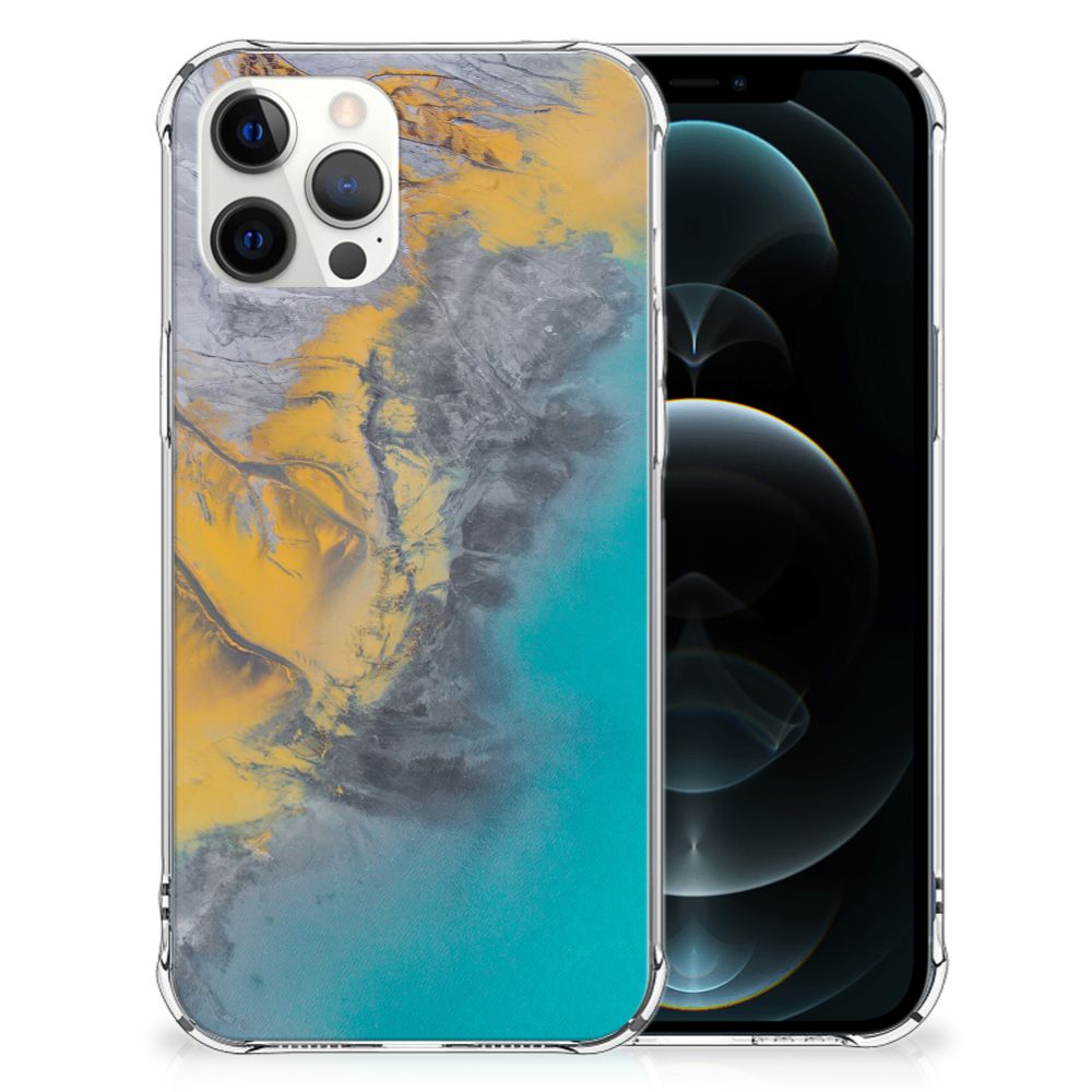 iPhone 12 Pro Max Anti-Shock Hoesje Marble Blue Gold B2C Telecom