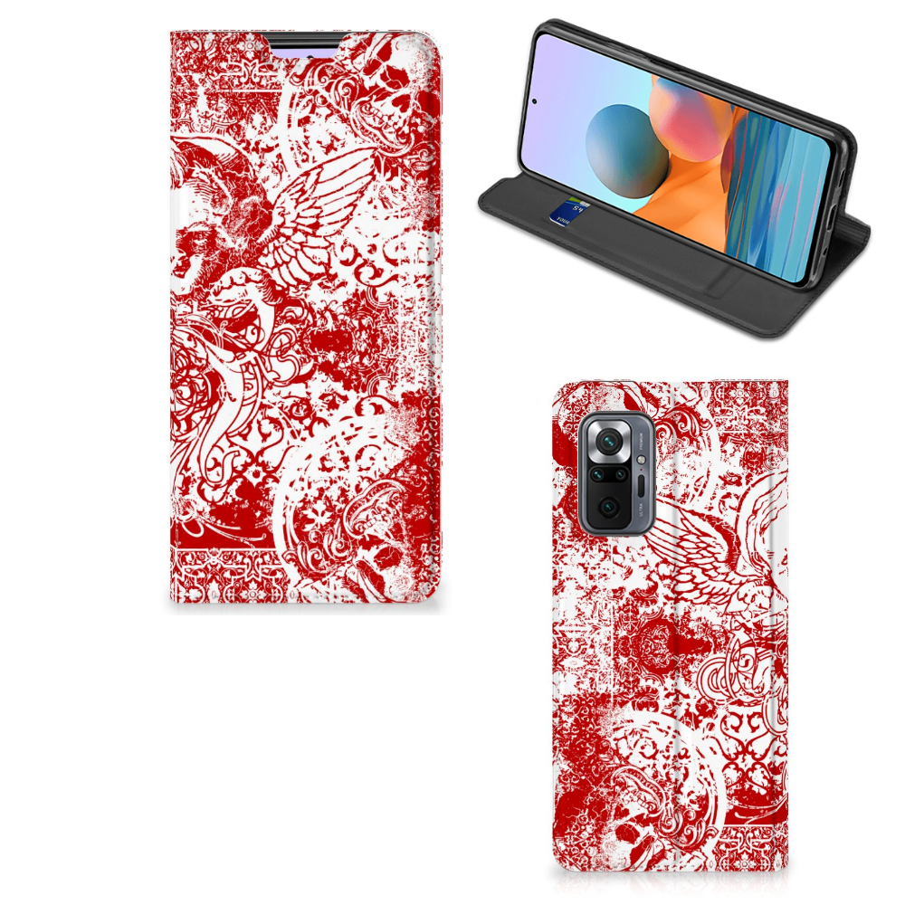 Mobiel BookCase Xiaomi Redmi Note 10 Pro Angel Skull Rood - B2C Telecom