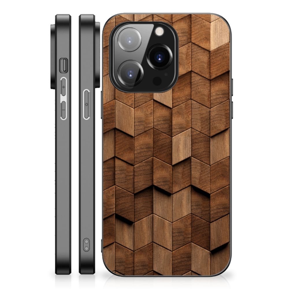 Houten Print Telefoonhoesje voor iPhone 14 Pro Wooden Cubes