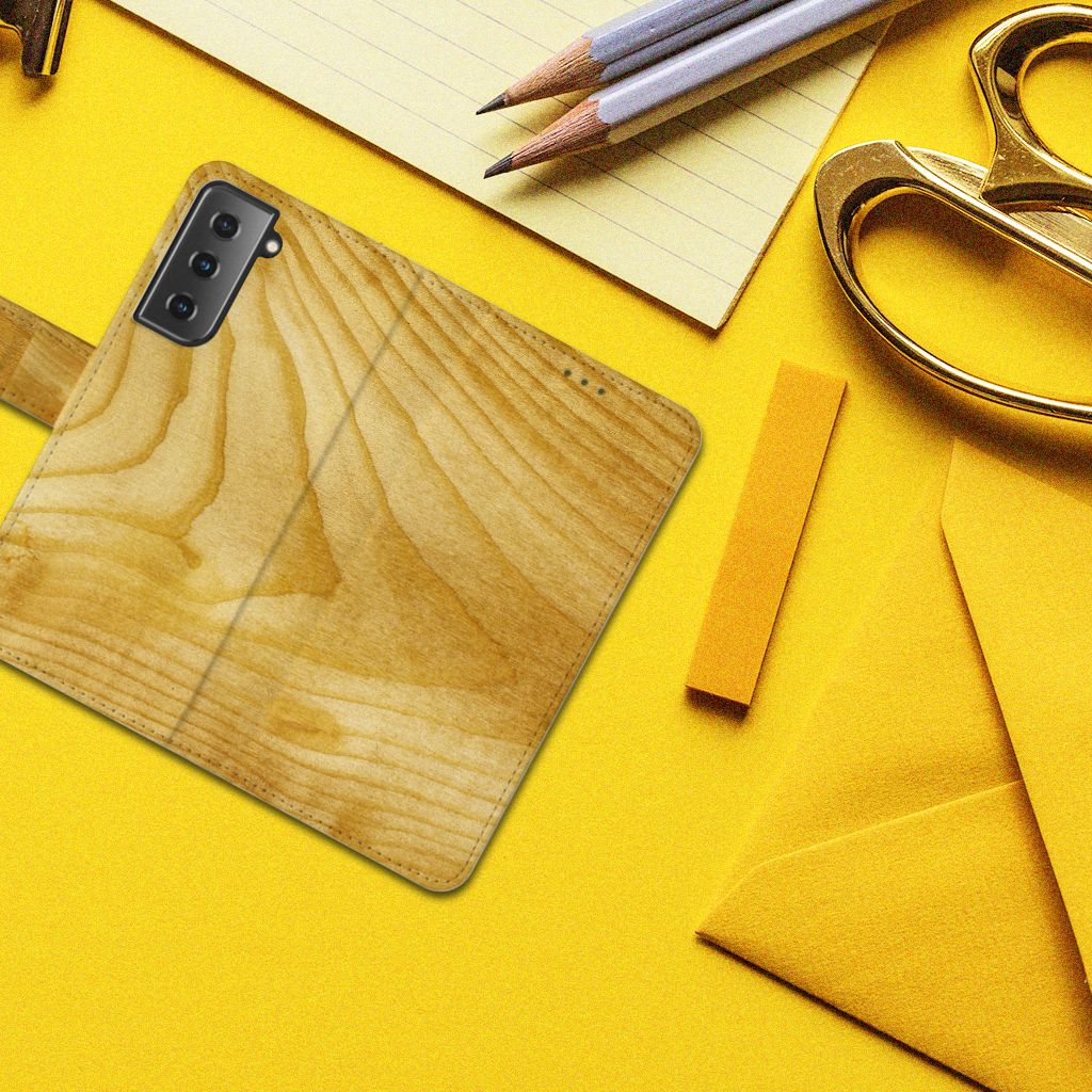 Samsung Galaxy S21 Book Style Case Licht Hout
