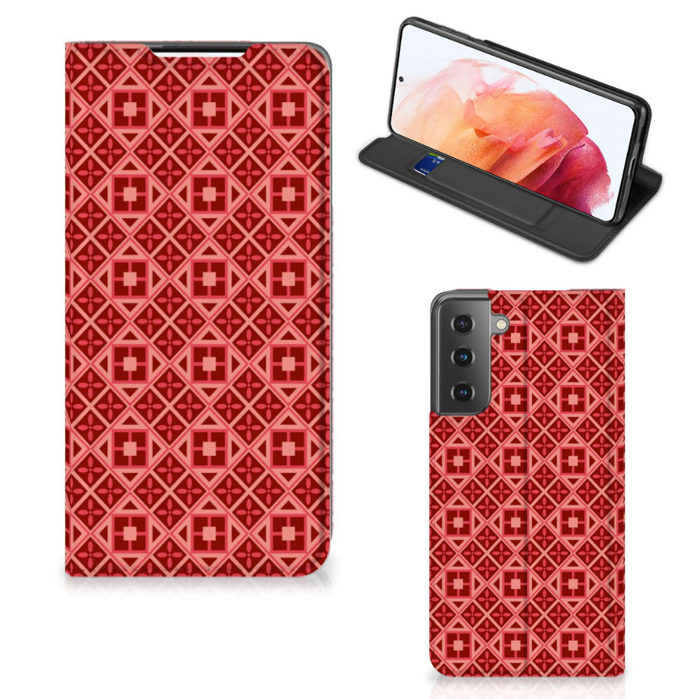 Samsung Galaxy S21 Hoesje met Magneet Batik Rood