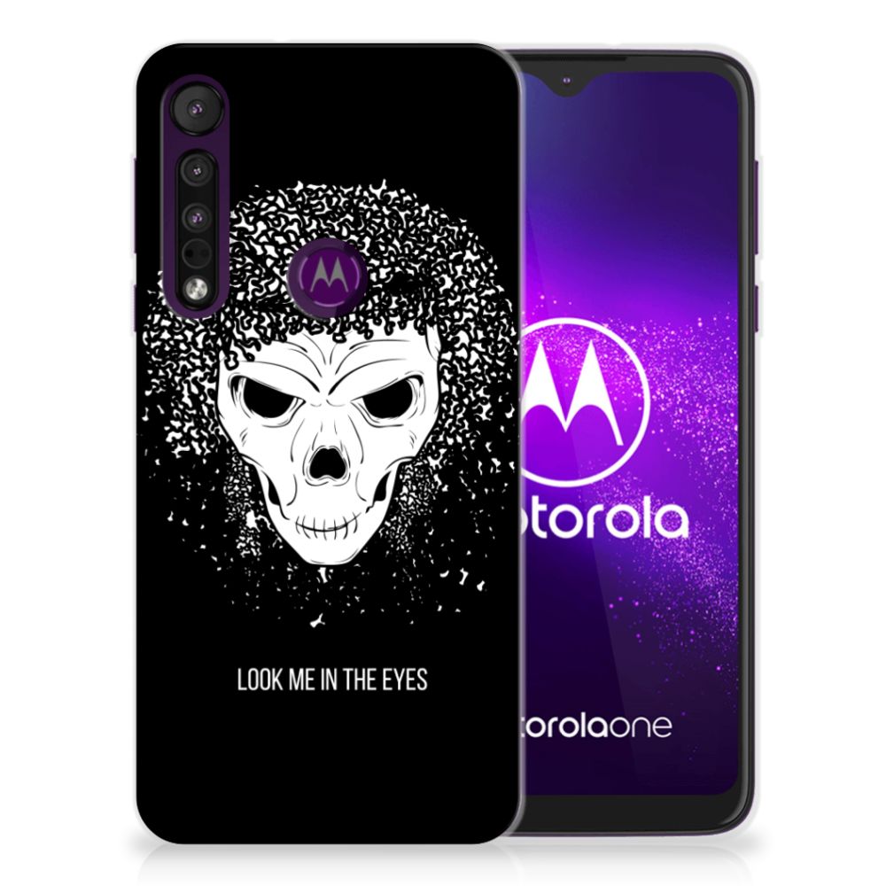 Silicone Back Case Motorola One Macro Skull Hair