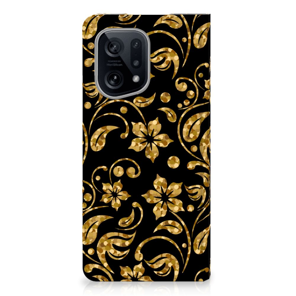 OPPO Find X5 Smart Cover Gouden Bloemen - B2C Telecom