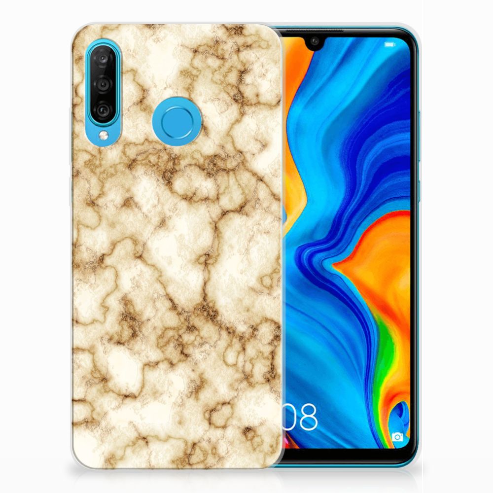 Huawei P30 Lite TPU Siliconen Hoesje Marmer Goud