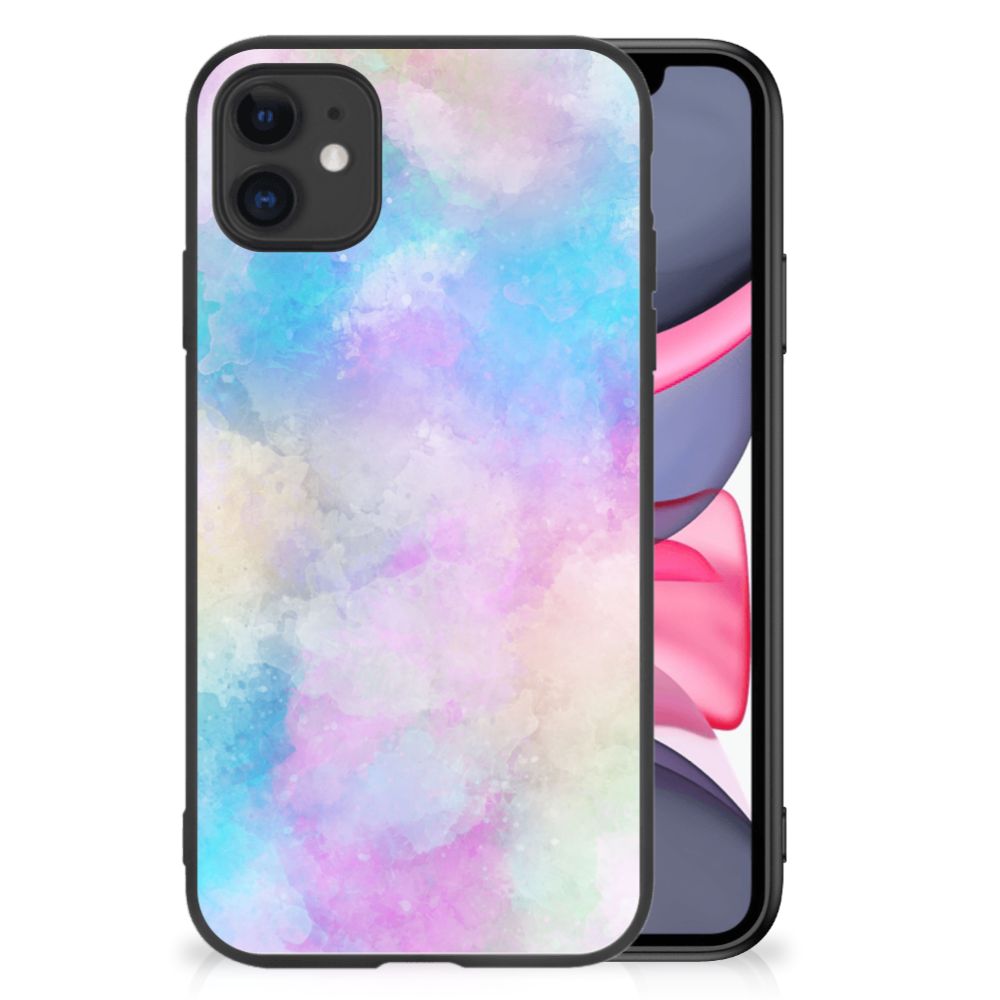 Kleurrijke Telefoonhoesje iPhone 11 Watercolor Light met luchtig pastel design en zwarte randen
